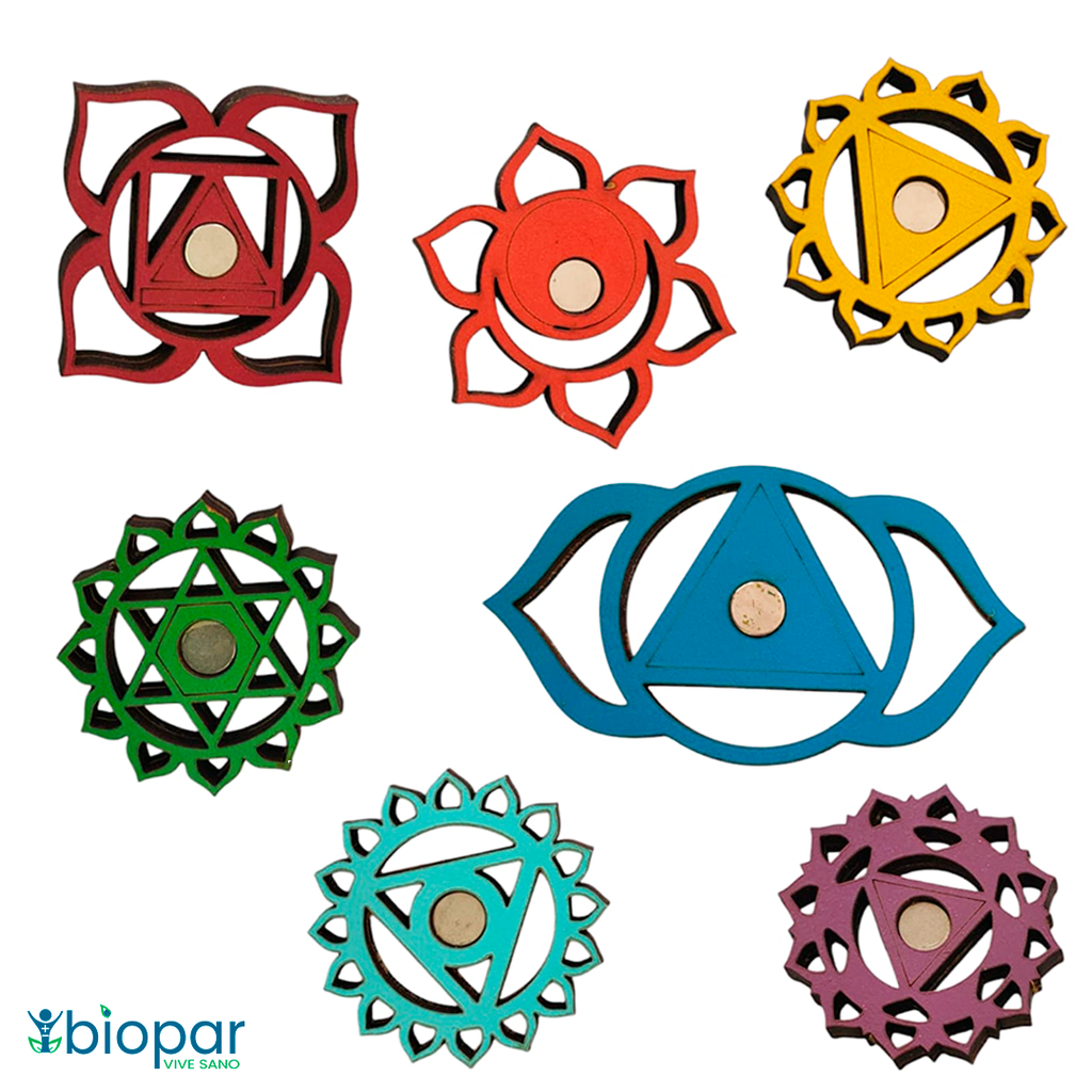 KIT 7 IMANES CHAKRAS DE NEODIMIO (forro madera)